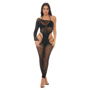 Pink Lipstick - Star Sign Bodystocking Black